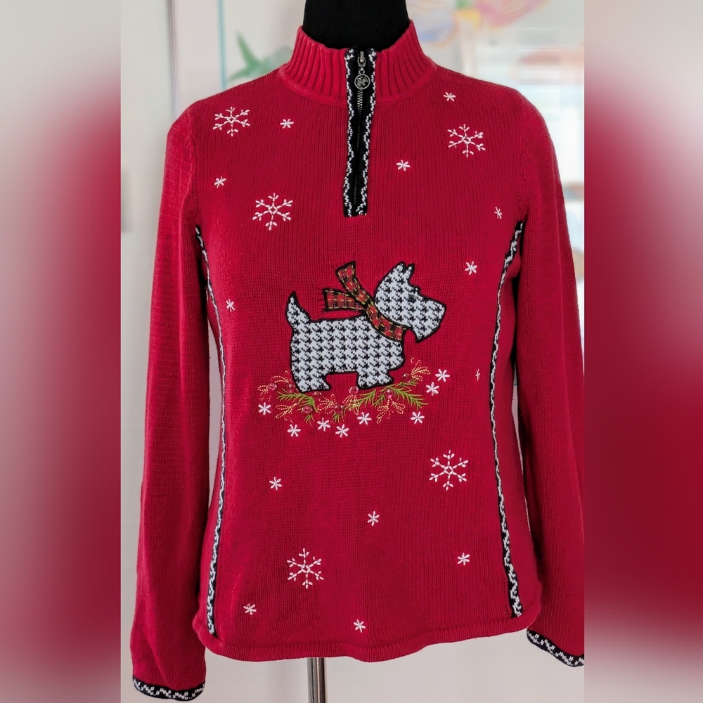 Scottish Terrier Houndstooth Pattern Sweater Small - image 1